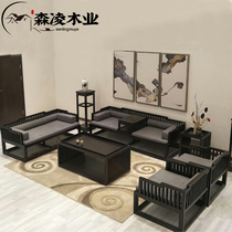 New Chinese solid wood sofas combined modern minimalist cloth Sofa Living Room Zen Chinese Style Furniture Villa Combo