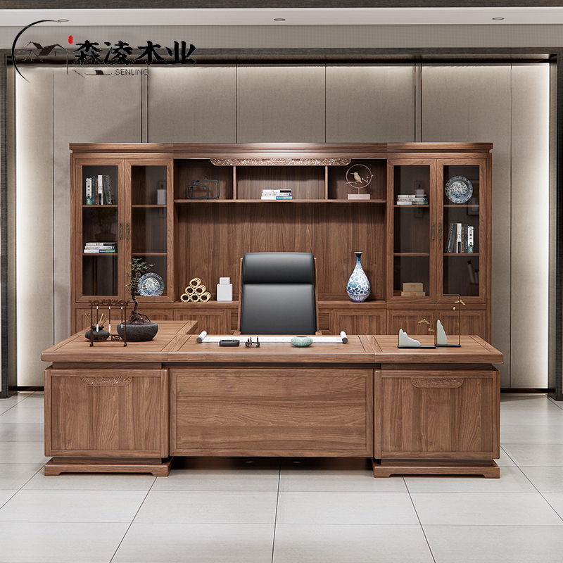 New Chinese Solid Wood Owner Office Chairs Portfolio Office Furniture minimalist Head of the modern President Desk Tai Bandai
