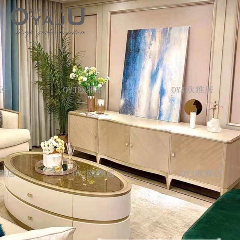 Light Extravagant TV Cabinet Minimalist Living-room Solid Wood Film And TV Cabinet Villa High-end Art Net Red Containing Cabinet Furniture