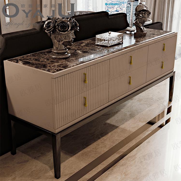 Solid wood light luxury sofa back several living room TV cabinet marble dining cabinet decorative cabinet storage cabinet 6 drawers