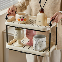 Desktop cup storage rack double-layer home living room plus tea cup tea set storage rack bathroom kitchen drain rack