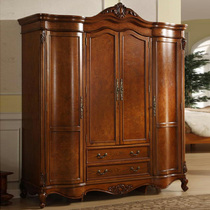 American solid wood wardrobe solid wood carved bedroom storage furniture retro big closet Ou style four-door wardrobe