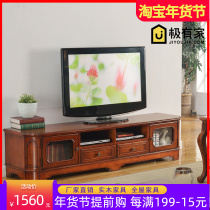 American country solid wood TV cabinet antique with drawer lockers fixed installation retro wood grain stitching