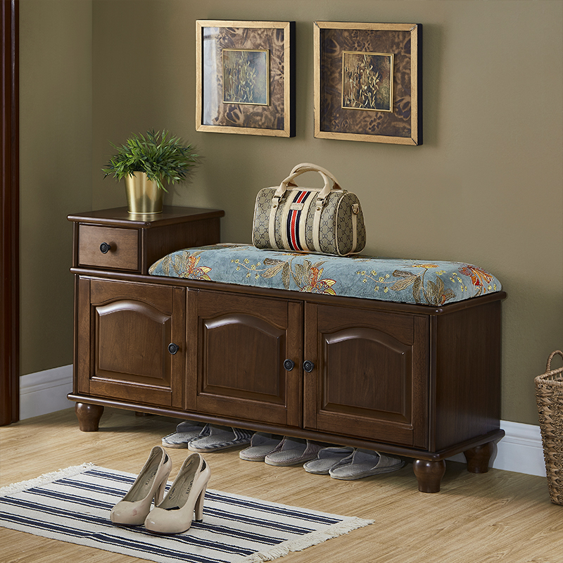 American solid wood changed shoe stool household doorway simple entry shoe cabinet European black walnut wearing shoe stool seat