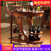 European style solid wood dining car home retro restaurant wine storage rack small dining car American hotel tea trolley