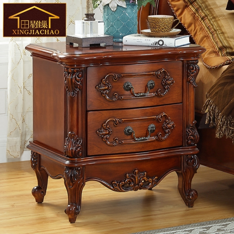 Xingjia Nest American Solid Wood Bedside Cabinet Bedroom Supporting Furniture Complete Retro Doing Old Carved Storage Bedside Cabinet