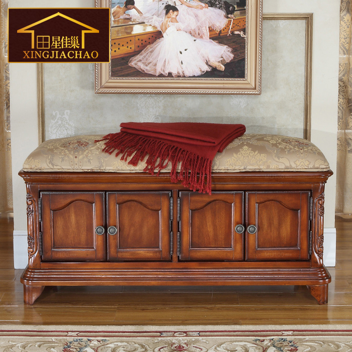 American style shoe changing stool shoes cabinet European-style solid wood lockers wearing shoes stool door hall auditable stool for old changing shoes stools