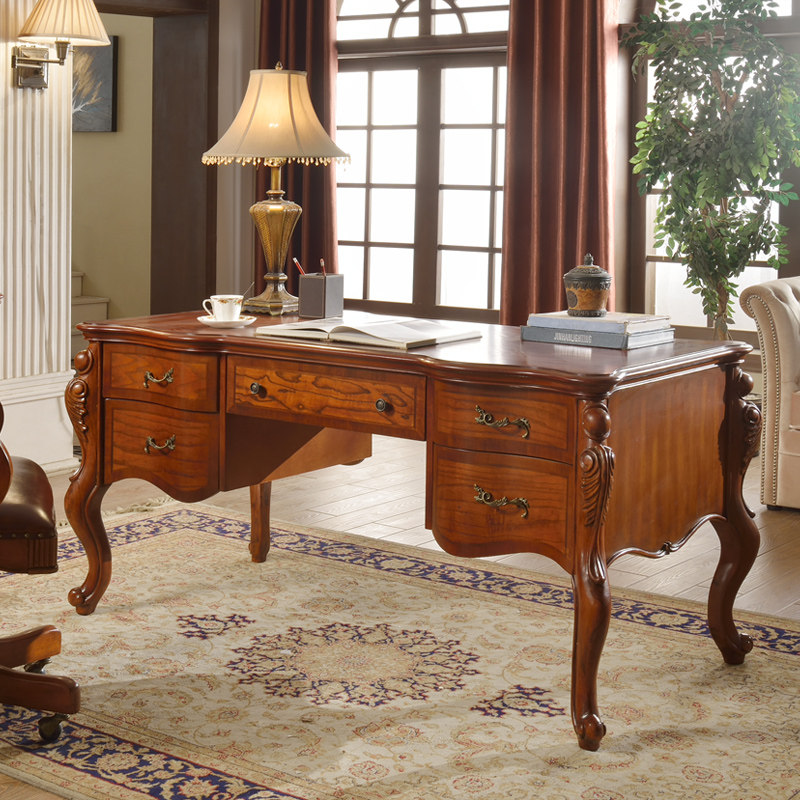 American Countryside Solid Wood Desk Home Retro Solid Wood Carved Flower With Drawer Storage Owner Table Noble Atmosphere