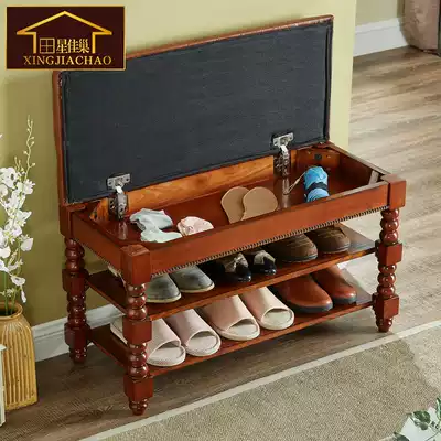 Solid wood shoe stool American shoe stool shoe cabinet storage stool European leather shoe stool door storage shoe rack
