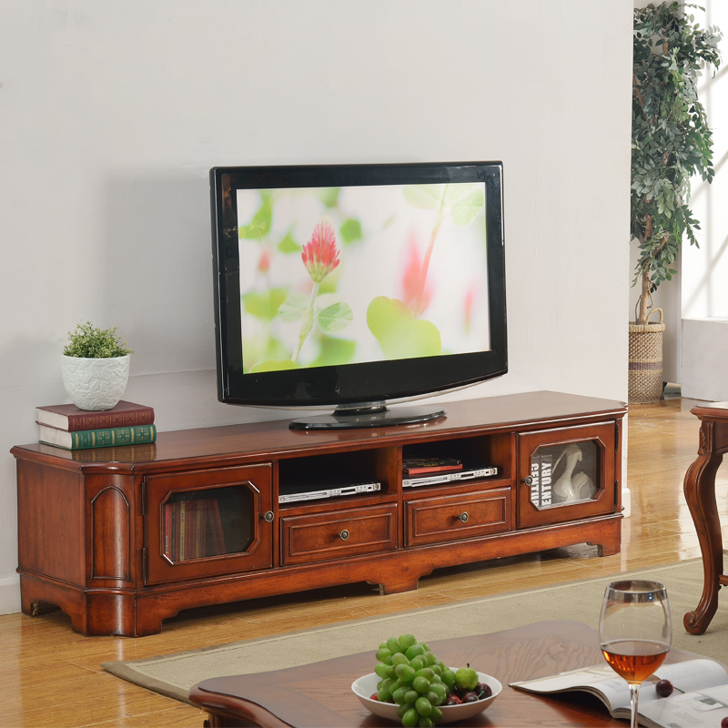American countryside solid wood TV cabinet antique with drawer lockers Sub-fixed installation retro wood grain stitching ground cabinet