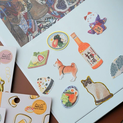 Nekoni Пакет наклеек, Wagyu Mits Things, саке, суши, счастливая кошка, материал справочника Akita Dog, наклейка на украшение DIY