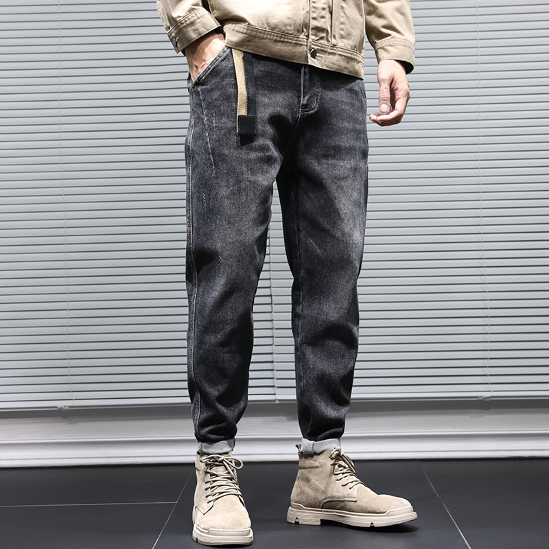 Hong Kong Chauchio jeans Men's autumn winter style lenient with large size straight cylinder Harun pants trendy plus suede elastic small foot long pants