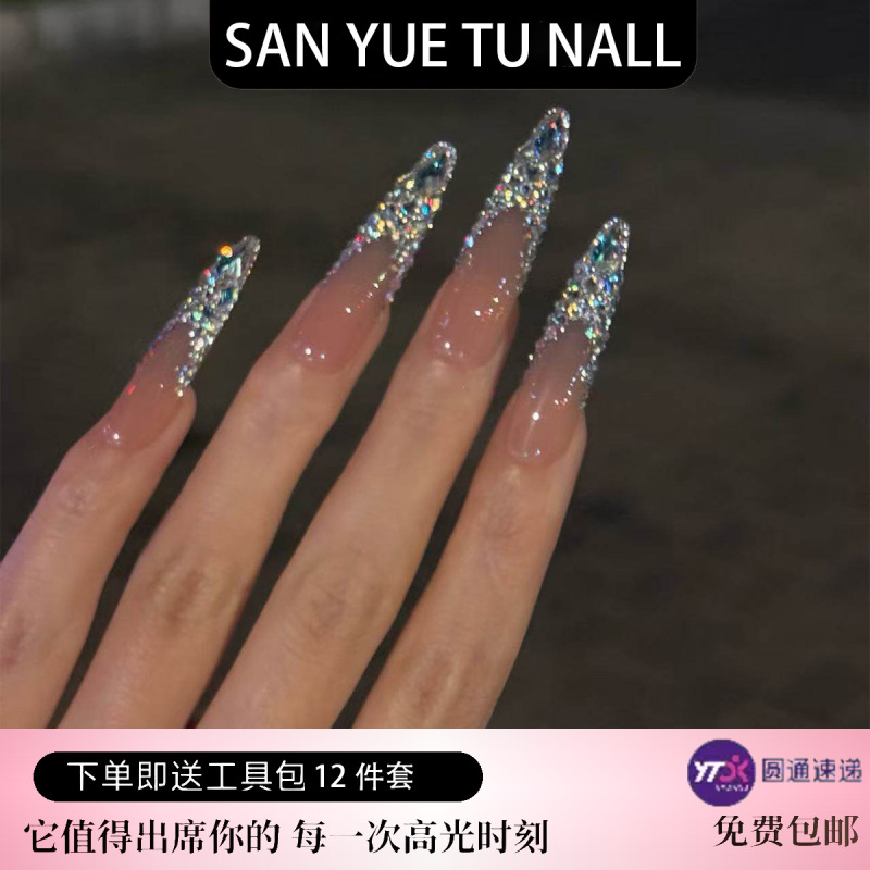 [Crystal Shoes] Summer's Dazzling High-End Luxury Style Features Swarovski Elements in a Co-Branded Full Diamond Handmade Nail Set