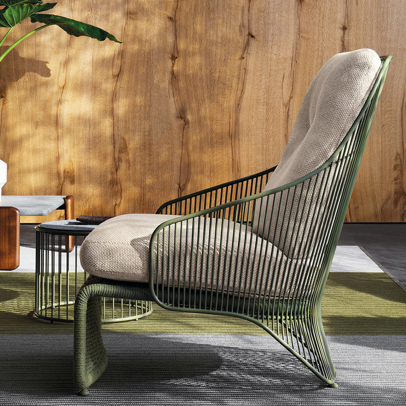 Creative indoor vine chair designer stainless steel sofa coffee solo tea table balcony panel soft furniture