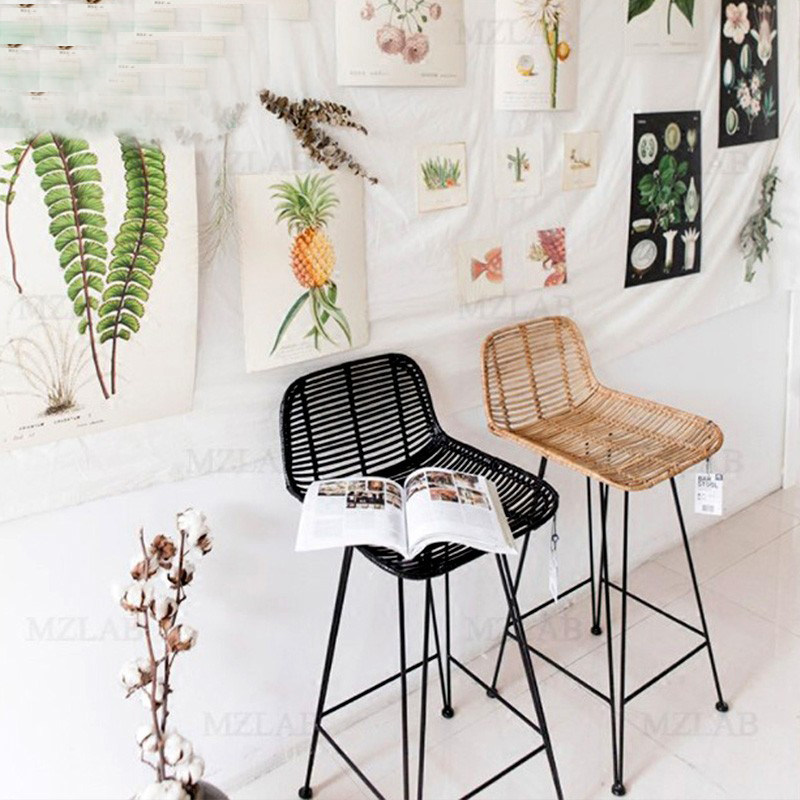 Outdoor rattan bar chair rattan chair balcony villa Nordic courtyard garden bar restaurant hotel cafe milk tea shop