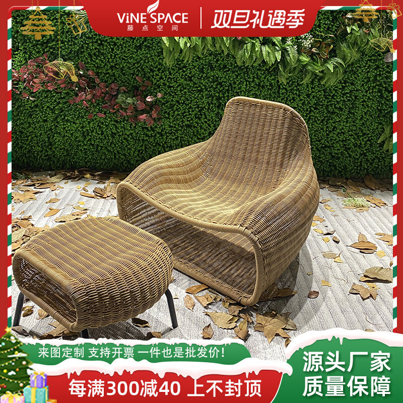 Balcony Outdoor Sofa single rattan chair tea table sloth chair Minjuku Southeast Asia Hotel Garden Courtyard Villa Terrace-Taobao