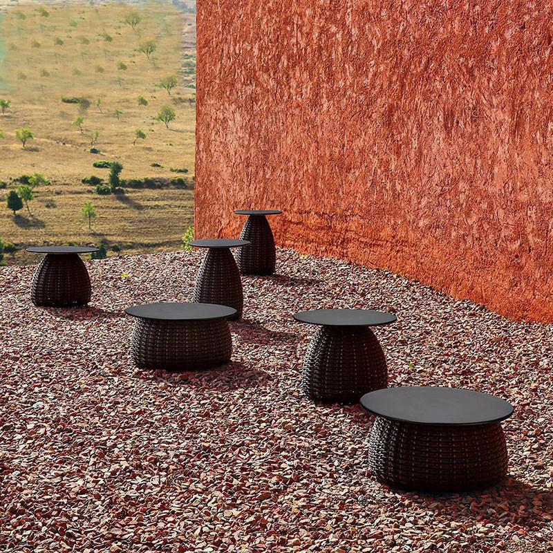 Chinese style outdoor rattan balcony small coffee table model room custom furniture Nordic simple side table round table rattan chair homestay