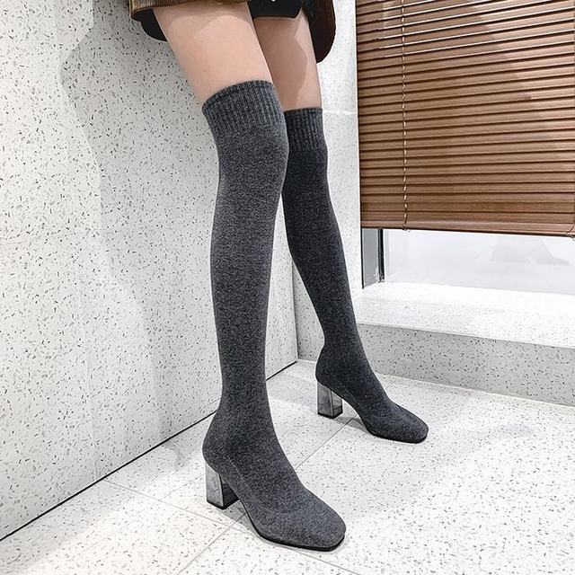 Temperament ເກີບຍາວສໍາລັບແມ່ຍິງໃນໄລຍະເຈັບທີ່ຫົວເຂົ່າ 2024 ເກີບ sock ເກີບ elastic ໃຫມ່ຄົນອັບເດດ: heel ດູໃບໄມ້ລົ່ນ heel ເກີບສູງ heel ສໍາລັບຄົນຂະຫນາດນ້ອຍ