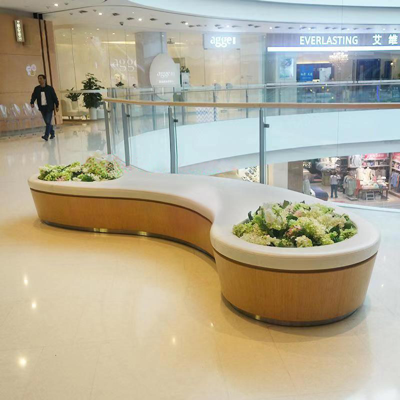 Shopping mall leisure chair soft package wooden lacquered flower pot seat outdoor activities public rest tree pool fiberglass seat