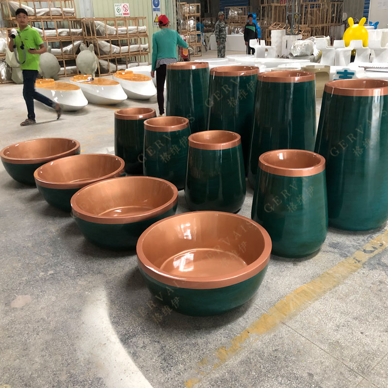 Glass and steel combination decorative flower pot large shopping mall cinema flower pot decoration simple fashion floor large flower pot