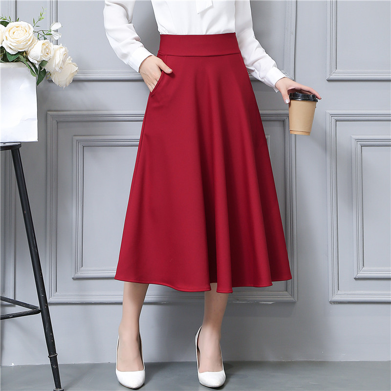 Mùa thu đông mới phiên bản Hàn Quốc của những chiếc váy dài nữ có kích thước lớn là eo cao eo thon lớn Một chiếc váy dài xếp li váy xếp li chân váy 3 tầng