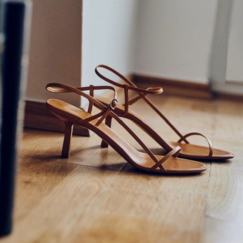 Trendy brand cat heel thin strap French sandals fairy style 2022 summer new sexy thin heel high heels one word strap women's shoes