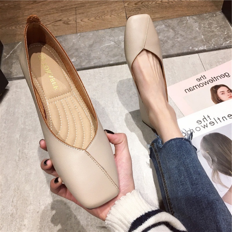 Tide brand leather grandma shoes retro fairy 2022 summer all-match warm soft bottom women's shoes square head flat single shoes women