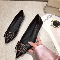 Hong Kong pointed toe shoes womens 2021 autumn new all-match fairy style shallow mouth work flat shoes womens flat shoes