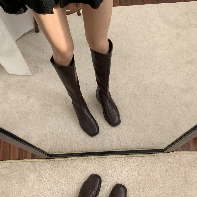 Hong Kong Black Retro Knight Boots in autumn and winter 2023 new barrel Martin boots are thin and thin
