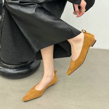 2025 spring new suede slim soft sole comfortable pointed toe flat shoes elastic small square toe flat heel women's shoes 2025 spring new suede slim soft sole comfortable pointed toe flat shoes elastic small square toe flat heel women's shoes