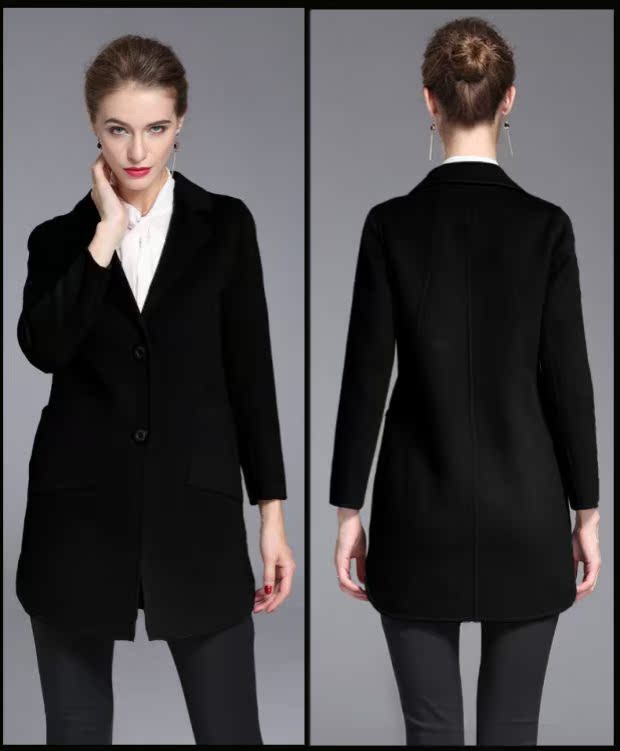 Ma Tiannu mùa thu kích thước lớn của phụ nữ áo len cashmere hai mặt trong một bộ đồ dài cổ áo len mỏng nữ - Áo khoác dài áo khoác bomber