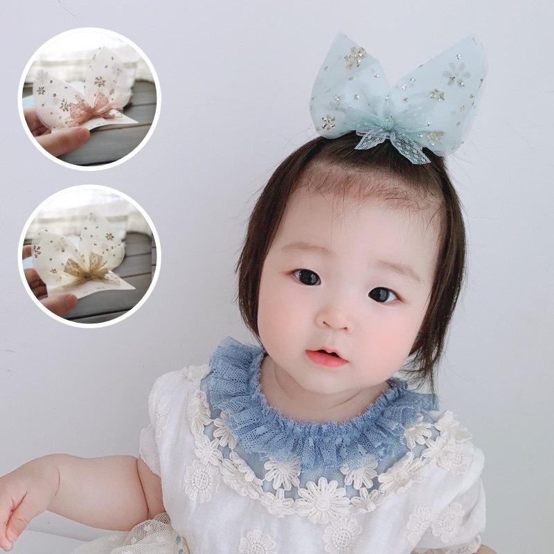 Korean Version Baby Full Bag Princess Children Rabbit Ears Hair Accessories Snowspun Bright Pink Yarn Butterfly Knot Girl Hair Clip Hair Clip