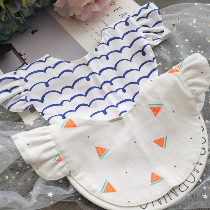 Summer Ins baby girl ruffle 1 4 inch socket wrench ear sweet cotton thin baby bib bib saliva towel