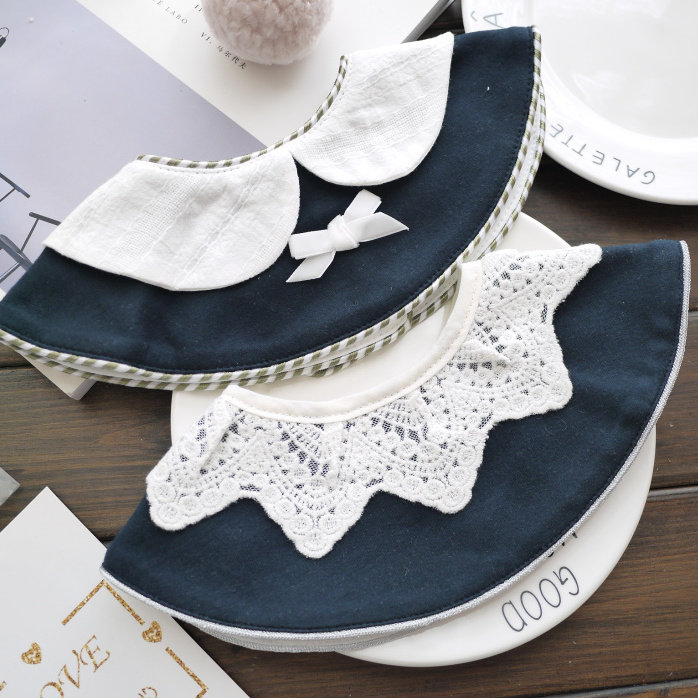 Waterproof all-cotton female baby saliva towel spring summer breathable girl baby lace elegant false collar 360 degrees