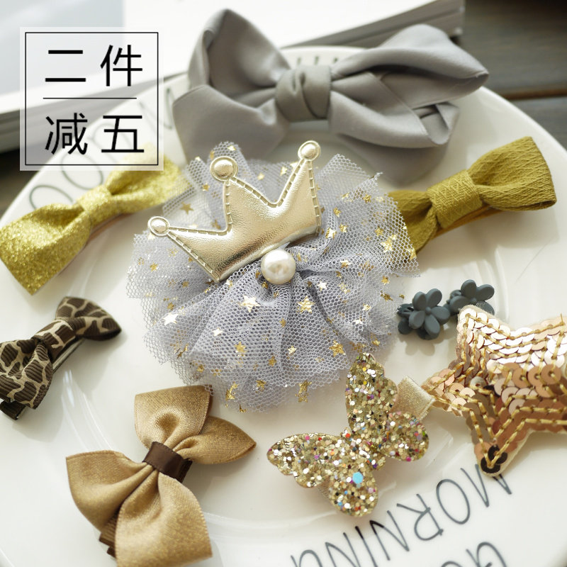 Newborn baby hairpin set female baby crown hair accessories princess bow headband Korean children's hairband gift box