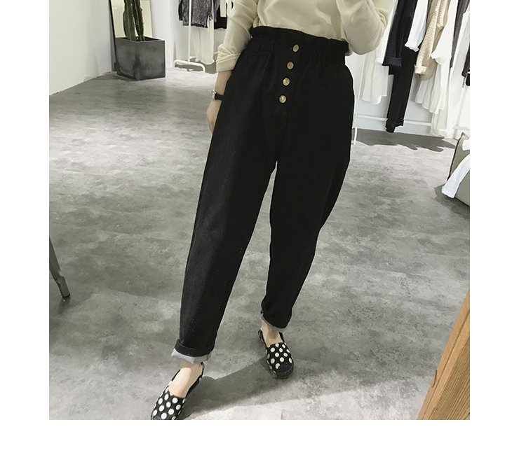Bốn chiếc quần jeans nữ mùa thu và chân rộng rộng size rộng là quần skinny mỏng Hàn Quốc quần eo cao quần harem quần nữ
