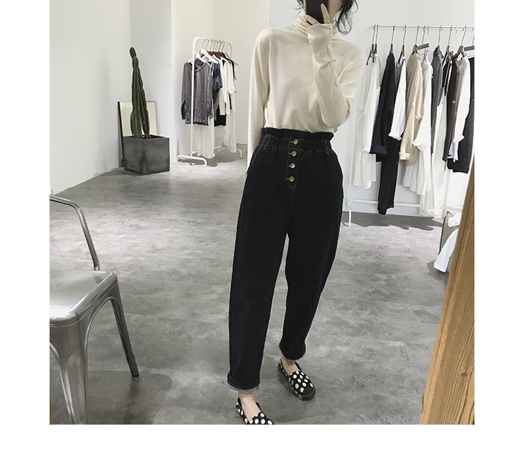 Bốn chiếc quần jeans nữ mùa thu và chân rộng rộng size rộng là quần skinny mỏng Hàn Quốc quần eo cao quần harem quần nữ