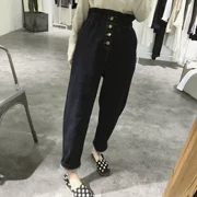 Bốn chiếc quần jeans nữ mùa thu và chân rộng rộng size rộng là quần skinny mỏng Hàn Quốc quần eo cao quần harem