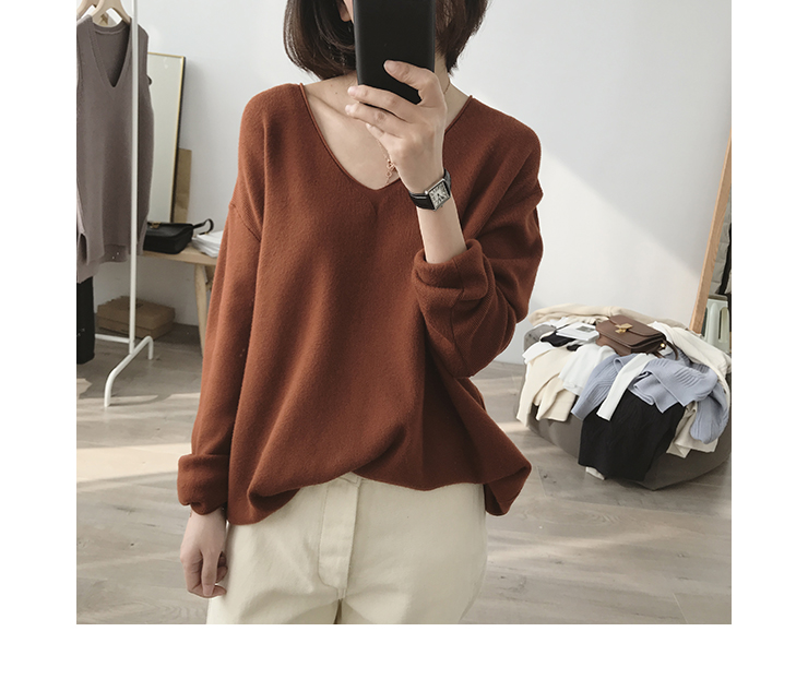 Áo len cổ chữ V nữ mùa xuân và mùa thu áo len mỏng mỏng đơn giản màu rắn áo dài Hàn Quốc quần áo nữ giá rẻ
