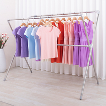  Clothes rack Stainless steel floor folding X-shaped double pole clothes rack balcony indoor hanging clothes telescopic clothes rack drying rack
