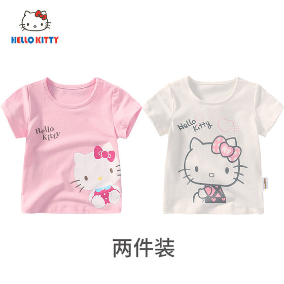 HelloKitty children's clothing girls summer thin short-sleeved tops cute new cotton short-sleeved T-shirt two-piece