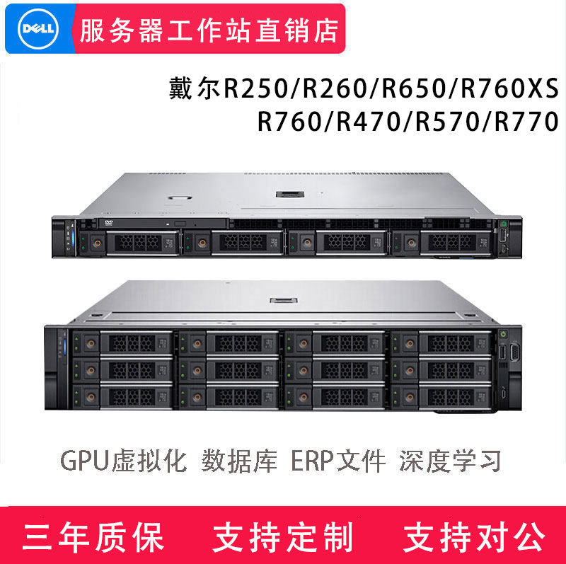 Dell R250/R260/R650/R760Xs/R770/R570/R470 Rack-Mounted Server Host