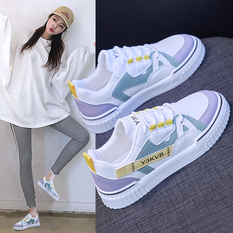 Small white shoes women's ins trend 2021 new students all-match breathable flat bottom Korean color matching casual sports shoes women