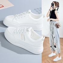 Small white shoes woman 2021 new breathable plate shoes Hong Kong genuine leather thick bottom pine pastry bottom head layer cow leather 100 hitch sneakers