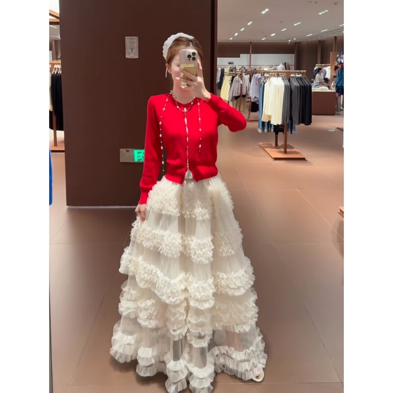 French-Style Mesh Puffy Skirt for Women 2026 New Ballet Style High-Waisted Hip-Covering Tiered Skirt A-Line Long Skirt