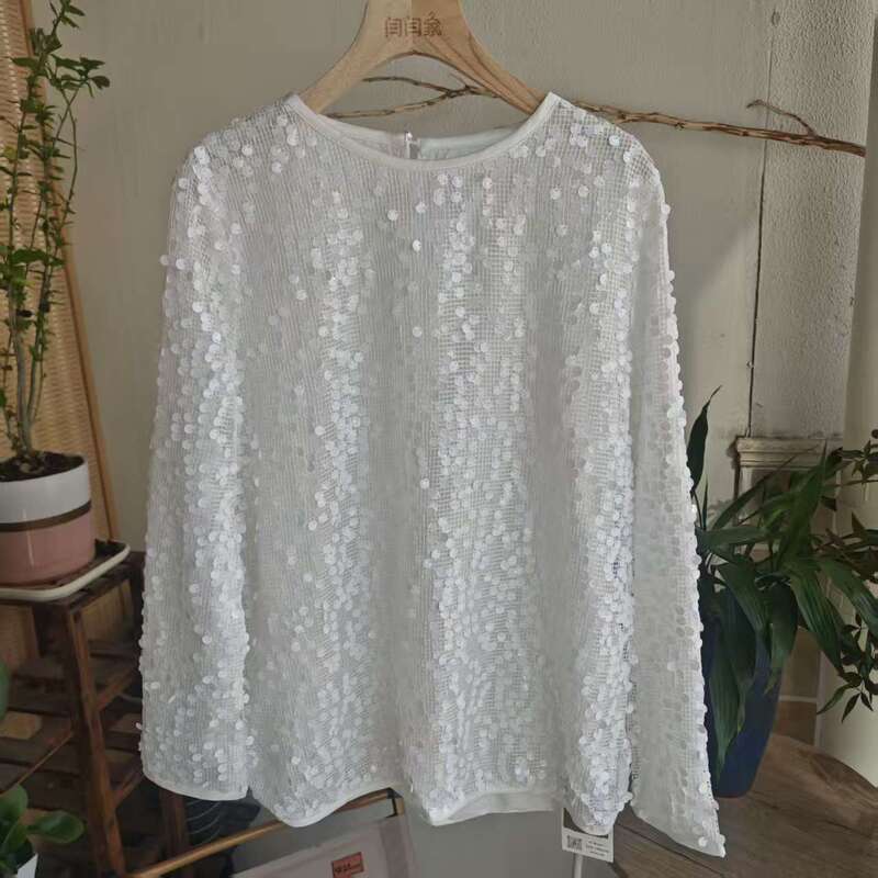 Fashionable Sequined Long-Sleeved Versatile T-Shirt Top