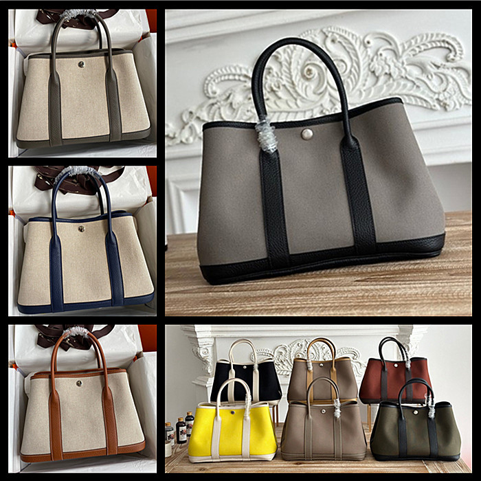 Peg H Brand Fully Hand-Stitched Garden Party Garden Bag Original Canvas with Leather 30-36 Multiple Colors Women's Bag