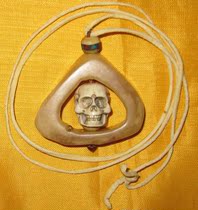 Yak bone Antler Skull old spirit bone with Pearl sheepskin rope pendant