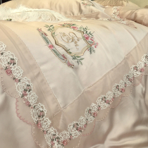 Style double face 80 Lean Sky Silk Four Sets Silk Sliding Naked Sleeping Public Main Wind Embroidery Lace Small Fresh Bed