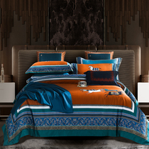 Luxurious 120 horse cotton gon satin four pieces of covered board room naked sleeping all-cotton pure cotton printed bed with bedding
